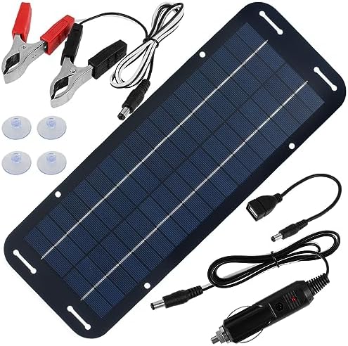 Solar Panel Kit, 30w 12v Solar Trickle Charger, 14 X 5 inch Portable Solar Powered Charger Kit with 4 Suction Cups, High-Efficiency Car Battery Charging for Car Rv Boat Motorcycl