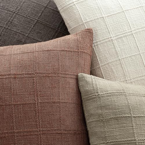 Image of Foindtower Set of 1 Decorative Linen Check Throw Pillow Cover Neutral Farmhouse Vintage Cushion Cover Modern Boho Home Decor for Sofa Chair Couch Bedroom Living Room,18x18 Inch,Autumnal Red