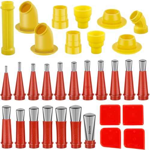 32Pcs Caulking Finisher Kit, Universal Caulking Nozzle Set, Caulking Tool Kit Caulking Nozzle Coating, 5-35mm Caulking Tip with Scraper and Base, Caulking Tool for Window Door Bathroom Kitchen