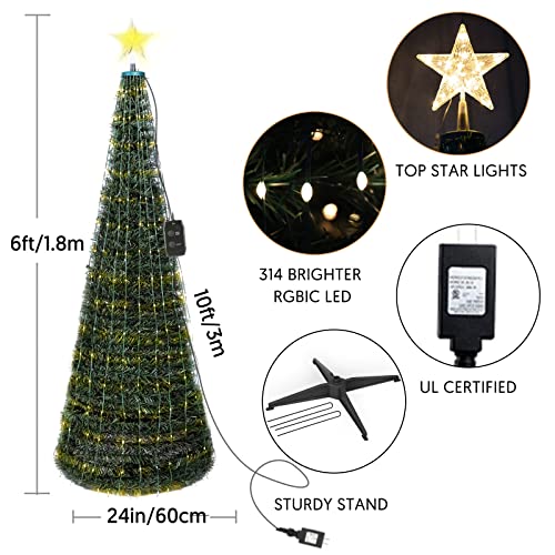 Outdoor Christmas Tree With Lights, 6Ft Diy Collapsible Christmas Tree With App&Remote Control 314 Led Sync Music Timer Prelit Christmas Tree Light Show For Indoor Outdoor Xmas New Year Decoration #TOP5