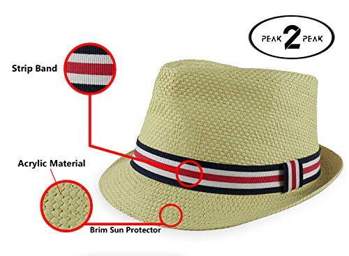 PEAK 2 PEAK Unisex Kids Straw Trilby Fedora Cap Felt Fedora Hat Short Brim Sunhat - Size Boys4