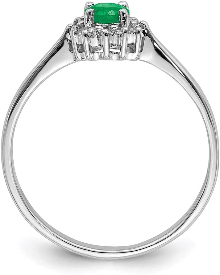 Diamond2Deal 925 Sterling Silver Rhodium Plated Round Emerald and Diamond Halo Ring