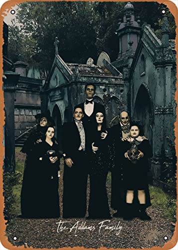 Shvieiart Movie Poster Retro Metal Sign The Addams Family Horror Night Wall Art Decor Tin Sign-8x12inch