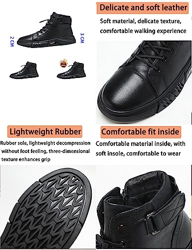 Keilinia Men's Black Italian High-Top Casual Leather Boots,Fall Winter Waterproof Non-slip Shock-absorbing Business Ankle Booties2