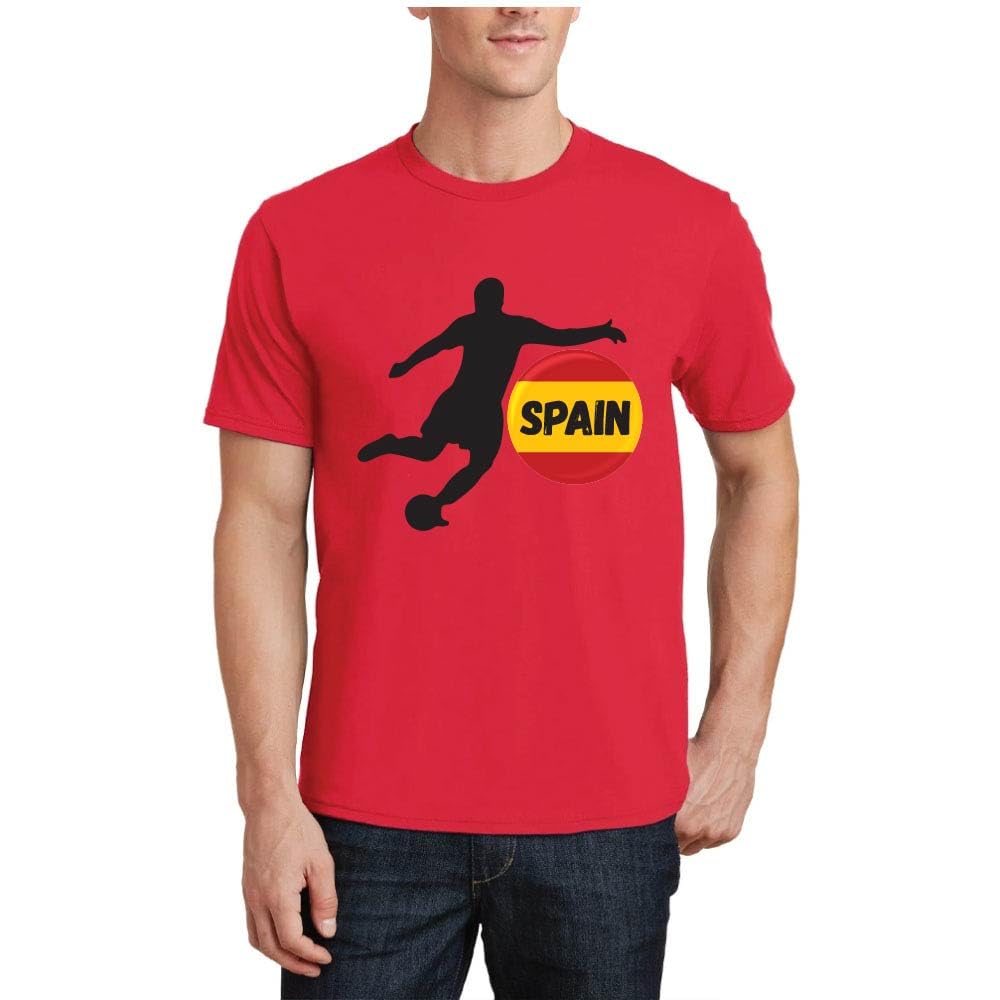 PRINTSHOP4MESpain Unisex Adult Soccer T-Shirt - Soft Cotton T-Shirt for Men and Women - Comfortable Round Neck Short Sleeve - Perfect for Football Enthusiasts
