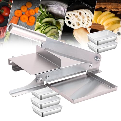 UMJIGF Cutter Meat Slicing Machine, Manual Ribs Meat Chopper with 5 Tray, Stainless Steel Meat Cleavers Meat Slicer for Chicken Beef Vegetables Meat, Removable Storage Shovel,