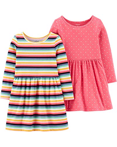 Carter's Baby Girls' 2-Pack Dress Set (6 Months, Neon Stripe/Pink Dot)