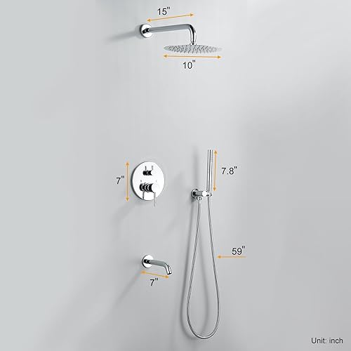 Miniatura 8 de TSIBOMU Sistema de ducha redondo con boquilla de bañera, juego de grifo de ducha de 3 funciones con cabezal de ducha de 10 pulgadas, ducha de mano,