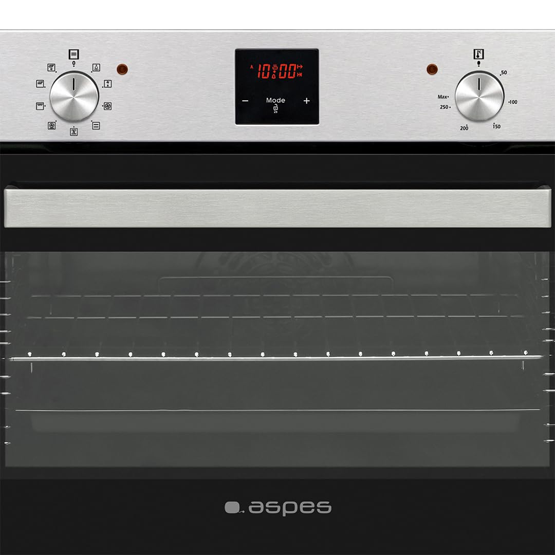 Aspes Horno Multifunción con Ventilador Inox AHM9500DX. Capacidad 50 Litros, 1200W, 9 Programas, Interior Esmaltado, Fácil Limpieza, Display LED Manual, Eficiencia Energética Clase A