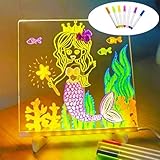 LED Note Board with Colors: Acrylic Dry Erase Board with Light - DIY Light up Dry Erase Board with Stand as a Glow Memo LED Letter Message Board Note Drawing Glass Led Board White Board