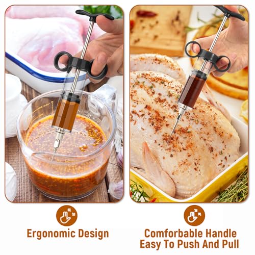 Image of Kingsmile Meat Injector, 1-oz Plastic Marinade Injector, Turkey Injector Syringe - 3 Stainless Steel Meat Needles for BBQ Grill, Meat Injector Syringe for Meat with Cleaning Brush Black