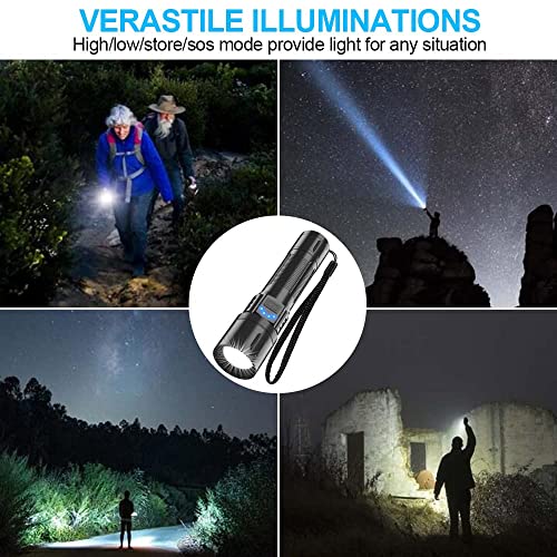 Rechargeable Flashlight, 10000 High Lumen Tactical Flashlight (No Battery), Ipx7 Waterproof, Zoomable, 5 Modes Handheld Flashlights For Camping Dog Walking Emergency 2 Pack #TOP6