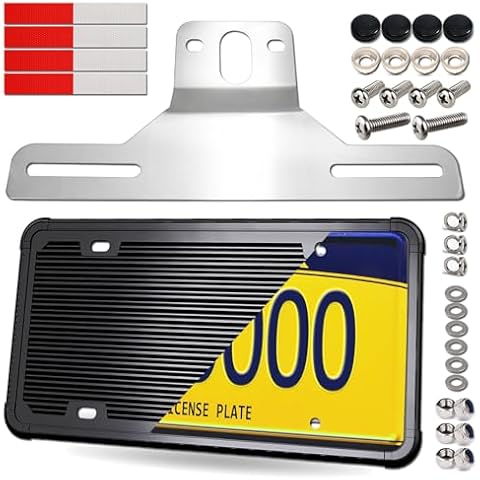 FBJTDQ Trailer License Plate Bracket Frames- Truck/RVs/Boats Stainless Steel Car Tag Holder & Black Silicone Cover, Universal License Plates Mounting kit with Mounting Hardware Screws, Caps Cover