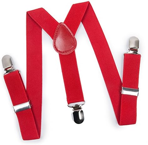 ELENKER Baby Boys Adjustable Elastic Solid Color Suspenders, 1" Wide(30" Red)