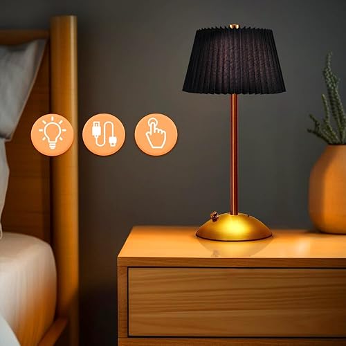 Miniatura 5 de Lámpara de escritorio de metal inalámbrica, lámpara de mesa LED con control de sensor táctil, lámpara de mesa de noche regulable de 3 vías con