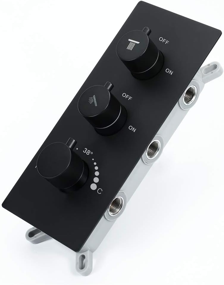 Diverter Valve Thermostatic Brass Multifunction Embedded Vertical Installation Rain Shower Valve Control the Hot and Cold Switches, Black,Black:twofunctions