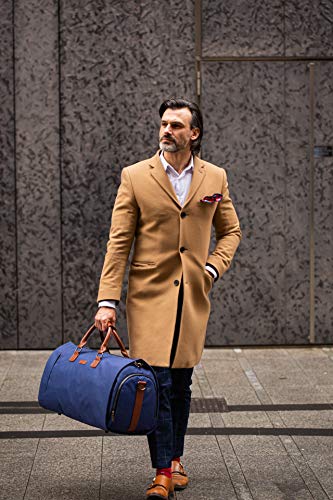 Prestige Weekender Bag and Suit Carrier 2in1 55L - Model for 2020 | Printed Lining, Laptop Pocket, Metal Zippers, Gift Box + Bonus | Suit Bag, Travel Duffel Bag for Men | Carry-on Garment (Navy Blue)