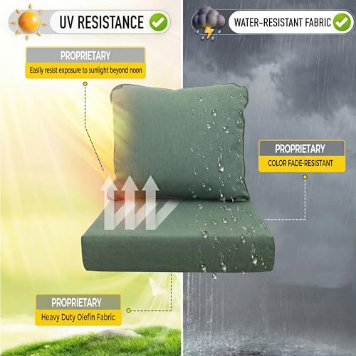 Image of Art Leon Waterproof Outdoor Seat Cushion 24 inchx 24 inch 30D High Density Foam Patio Chair Cushions with Non-Slip Backing Patio Cushions for Patio Furniture Porch Swing Garden Bench Camping Stadium Green