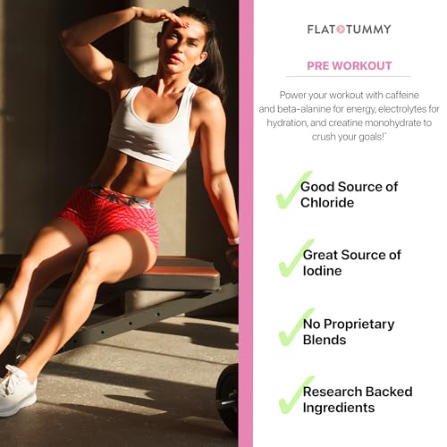 Image of Flat Tummy Pre Workout Powder for Women - Energy, Endurance, and Muscle Support with 3g Creatine, 1.6g Beta-Alanine, Electrolytes - Watermelon Flavor - 30 Servings