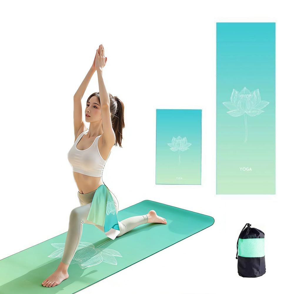 Oaygat Green-Yoga Towel Set 2-Pack Yoga Mat Towel And Sweat Towel Set 183 X 63 Cm + 40 X 66 Cm Hot Yoga Mat Set For Bikram Pilates Gym Workout
