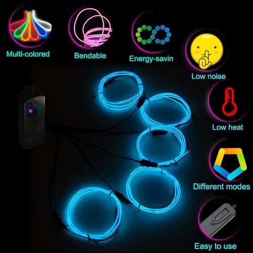 Image of MaxLax EL Wire, Portable Neon Lights EL Wire 5 in 1 Meter, Electroluminescent Wire for Halloween Decoration, Christmas Party, Blacklight Run,DIY Decoration (Blue, 2Pack 5 in1M)