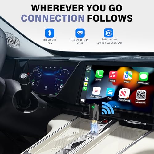 Carplay Wireless Adapter – Android Auto Wireless Adapter, 5,8-GHz-WLAN, Plug & Play, Mini & Stabil, iOS 10+/Android 10+, Schnelle Auto-Verbindung für Fahrzeuge ab Baujahr 2016. (1 Stück)
