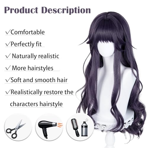 Image of LABEAUTE Long Curly Purple Cosplay Wig for Men Woman for Short Straight Cosplay Wig with Bangs for Anime Heat Resistant Hair for Party and Halloween