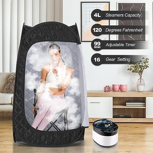 Portable Sauna, Steam Sauna Full Body, Newly Upgraded Large Space Sauna, Quick-Folding Sauna Spa Tent, Includes 4L Steamer(31.49 x 31.49 x 55.11inch, Black) - Image 2