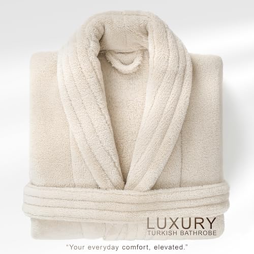 Image of American Soft Linen Women's Fleece Bathrobe - Luxury Soft, Plush, Fuzzy & Warm Turkish Robe for Women, Cozy Spa Quality Adult Bathroom Lounge Robe, Beige M