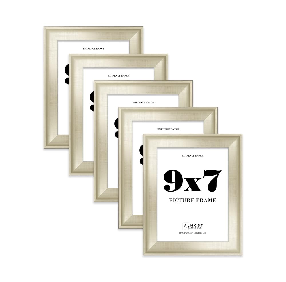 9x7" Silver Picture Frame - Rustic Wood Industrial Effect Photo Frame for Wall Display, Ideal for Posters, Prints & Home Décor, Wall Hooks and Kickstand, 32mm Edge - 5 Pack