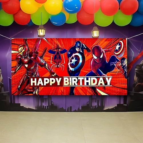 Image of Wanna Party Large Superhero Happy Birthday Banner, Superhero Birthday Decoration Items for Kids