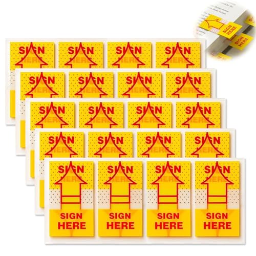 Image of 500Pcs Sign Here Stickers Sticky Tabs Post It Tab Arrow Page Markers Index Sticker for Notebook Document Notarization Classify File Office School Supplies Translucent Yellow Red
