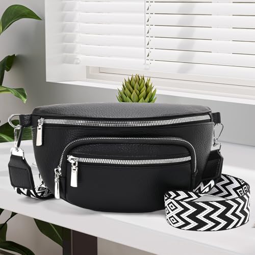 Sasrymnl kleine bauchtasche damen Schwarz umhängetasche damen klein gürteltasche Veganes Leder brusttasche handtasche crossbody bag