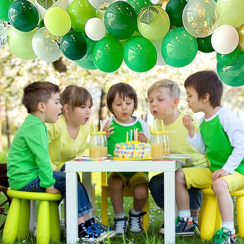Image of Green and Gold Balloons, 60 PCS 12 Inches Dark Light Green Balloons Metallic Chrome Gold Confetti Balloon White Latex Ballons for Birthday Jungle Safari Theme Decorations