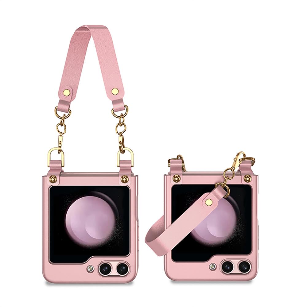 Coque Galaxy Z Flip 5 anti-chute avec sangle rose pour éviter les casses