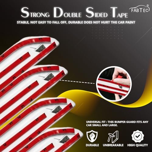 Image of FABTEC Universal Car Bumper Protector Set of 4 for All Cars (Double Chrome, White)