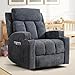 CANMOV Manual Recliner Chair with Massage and Heat, Soft Fabric Recliner Chair with Overstuffed Arm and Back, Manual Reclining Single Sofa with 2 Cup Holders, Side Pocket for Living Room, Dark Grey
