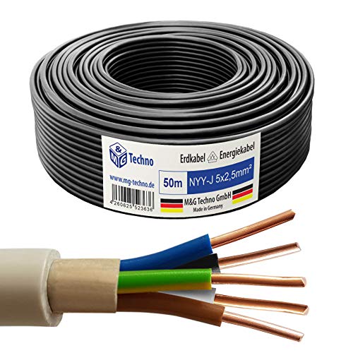 OKSI 10m NYY-J 5x2 5 mm Erdkabel Elektrokabel Beton und Freien Kupfer Made in Germany