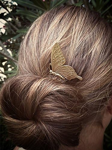 FASCHI 1Pc Gold Silver Butterfly Wing Deer Elk Antler Stag Hair Tuck Slide Teeth Comb Clip Pin Hairpin Bridal Wedding Hair Accessories Jewelry (gold butterfly)