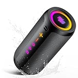 TIMU Bluetooth Lautsprecher mit Licht, Bluetooth 5.4 Musikbox, 25W Dual Lautsprecher, Dualen Bass-Treibern, 30 Std Akku, IPX7 wasserdicht, TWS Paarung, AUX, TF Karte, Geeignet Outdoor/Party/Reisen