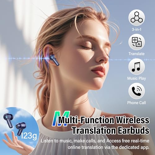 Image of AI Translation Earbuds Real Time,164 Language /7 Translation Modes Translator Earbuds with Audio and Video Calls,No Subscription,5 EQ Modes Touch Screen Translator Headphones,48H AI Ear Buds, Dark Blue