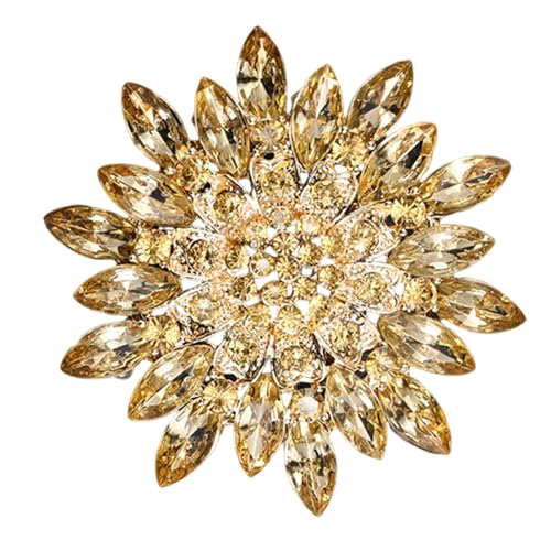 Rhinestone Large Flower Brooches Pins for Women Fashion Sparkly Crystal Sunflower Statement Brooch Unique Wedding Party Suit Dress Jewelry Accessories (Yellow)