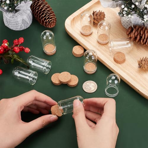 Image of BENECREAT 20 Pack Glass Jars Bottles 9ml Dome Cloche Cover Decoration Bottles with Cork Stoppers for Party Favors, Arts, Halloween Christmas Decor