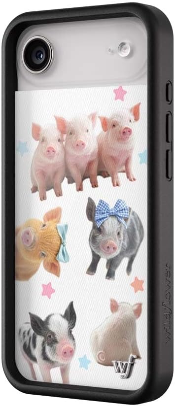 Wildflower Cases - Compatible with iPhone 17 Air | Protective Black Bumper, 6.5ft Drop Test Certified, Women Owned Small Business | Pigs Pink Blue Stars Aesthetic Trendy Cute | Little Piggies