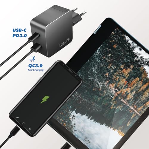 Cargador para viajar con portátil y móvil con dos puertos USB LogiLink 2