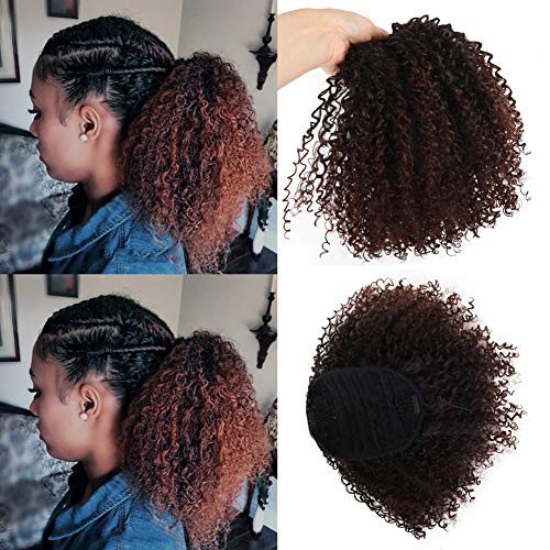 LEOSA Curly Ponytail African Hair Draw String Short Wrap Kinky Curly Hair Synthetic Ponytail Extensions