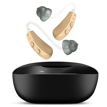 True BTE Hearing Aids for Seniors with Charging Case Not Amplifier - 16-Channel Noise Cancelling, Rechargeable, Lightweight & Easy to Use for Clear Sound