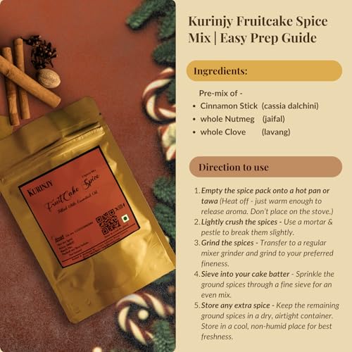 Image of Kurinjy Fruit Cake Whole Spices Mix | Cinnamon, Nutmeg & Clove | Ready to Grind | 100% Pure Kerala Spices | Hygienically Packed Resealable Pouch | For Christmas Baking, Festive Cooking & Gifting- 50g