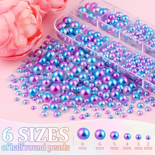 Image of Flatback Pearls for Crafting with 3Pcs 10ml B7000 Jewelry Glue, 1 Box of Half Round Blue Mermaid Pearls, Bedazzling Beads for DIY Crafts Clothing Tumblers Shoes Embellishment Nail Art