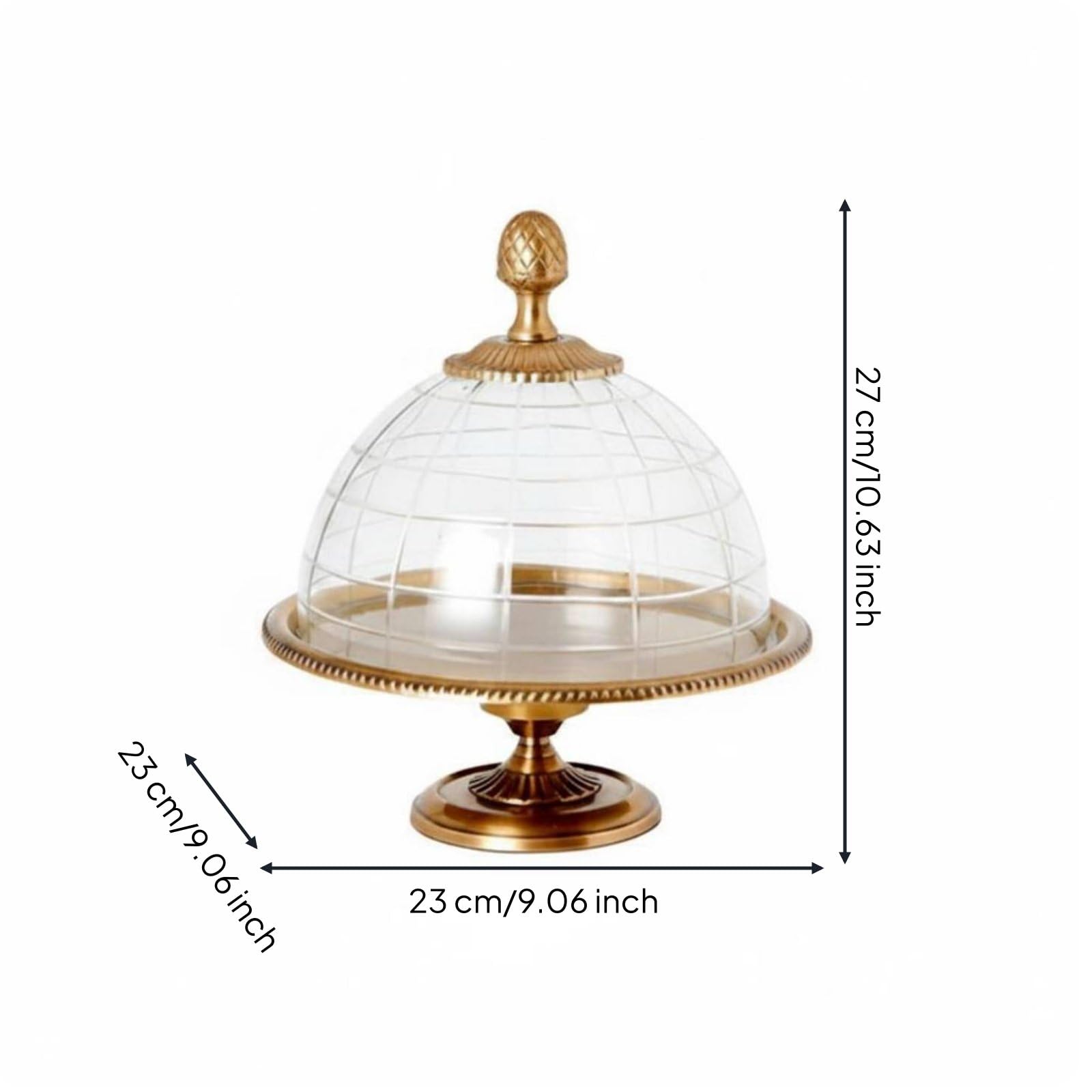 Bandeja para Postres Soporte para Pasteles Expositor para Tartas para Dulces con Ornamentos Clásicos y Base Estable en, Cúpula con Bandeja, Estilo Clásico